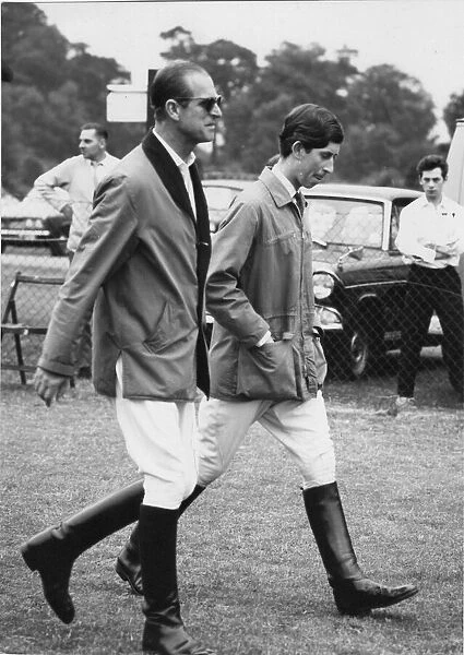 Prince Philip, Duke of Edinburgh, and Prince Charles arriving for a polo match at Windsor