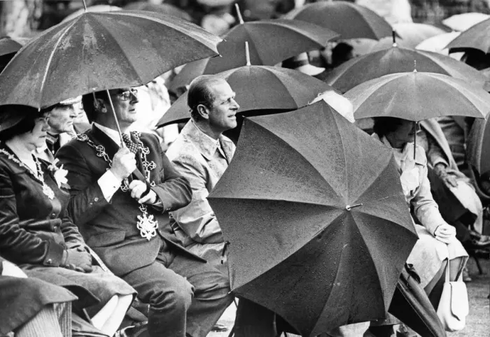 Framed Print : Prince Philip, Duke of Edinburgh, scorned an umbrella at Preston Park, Stockton Framed Print : Prince Philip, Duke of Edinburgh, scorned an umbrella at Preston Park, Stockton