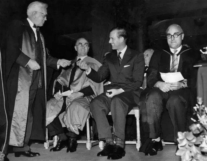 Framed Print : Prince Philip, Duke of Edinburgh seated as Sir Alexander Fleming Framed Print : Prince Philip, Duke of Edinburgh seated as Sir Alexander Fleming