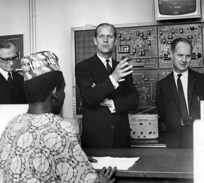 Framed Print : Prince Philip, Duke of Edinburgh talks to some of the students in the Radio laboratory Framed Print : Prince Philip, Duke of Edinburgh talks to some of the students in the Radio laboratory