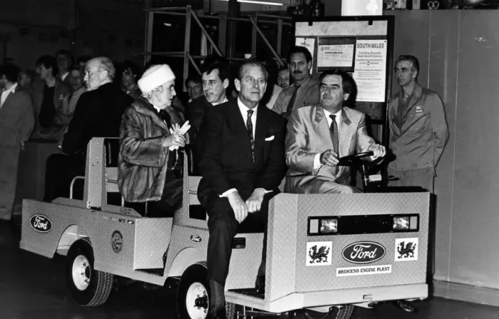Framed Print : Prince Philip, Duke of Edinburgh has a trip round the Ford factory in Bridgend Framed Print : Prince Philip, Duke of Edinburgh has a trip round the Ford factory in Bridgend