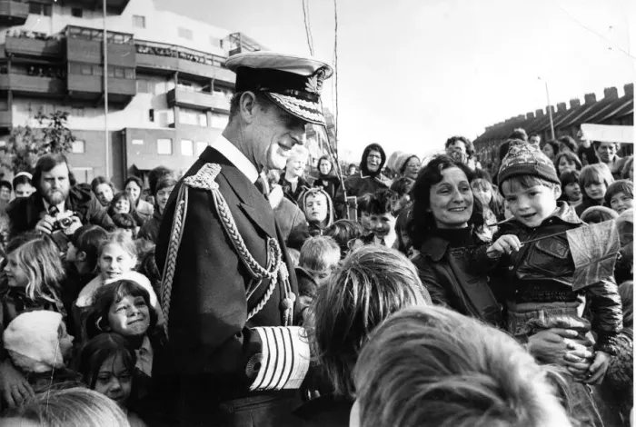 Framed Print : Prince Philip, Duke of Edinburgh, visits the Byker Wall Housing development in Byker Framed Print : Prince Philip, Duke of Edinburgh, visits the Byker Wall Housing development in Byker