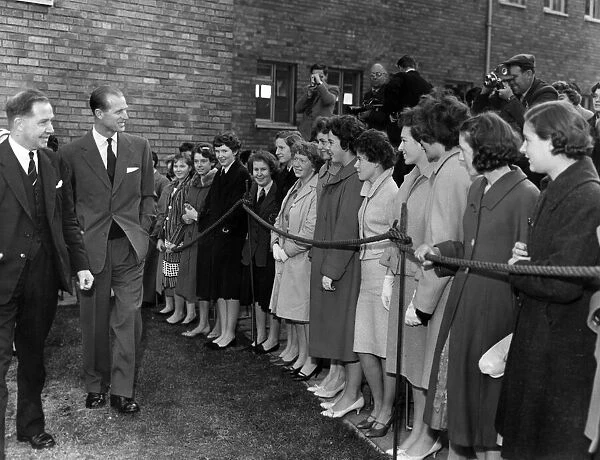 Prince Philip, Duke of Edinburgh visits Liverpool. Girls who attend Childwall Hall County