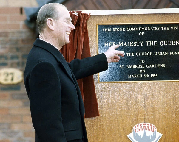 Prince Philip, Duke of Edinburgh visits Manchester. The plaque unveiled by the Duke at St