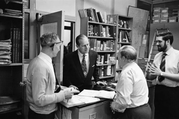 Framed Print : Prince Philip, Duke of Edinburgh visits the offices of the Daily Mirror, Holborn office Framed Print : Prince Philip, Duke of Edinburgh visits the offices of the Daily Mirror, Holborn office
