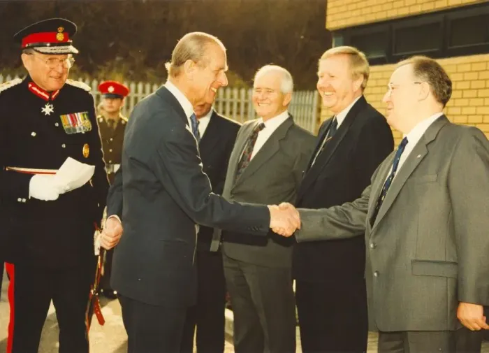Framed Print : Prince Philip, Duke of Edinburgh, visits the Reyrolle. 10th February 1994 Framed Print : Prince Philip, Duke of Edinburgh, visits the Reyrolle. 10th February 1994