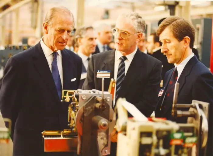 Framed Print : Prince Philip, Duke of Edinburgh, visits the Reyrolle. 10th February 1994 Framed Print : Prince Philip, Duke of Edinburgh, visits the Reyrolle. 10th February 1994