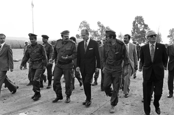 Framed Print : Prince Philip, Duke of Edinburgh visits the site of the El Asnam earthquake, Algeria