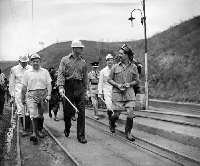 Framed Print : Prince Philip, Duke of Edinburgh, wearing overalls and hemet Framed Print : Prince Philip, Duke of Edinburgh, wearing overalls and hemet