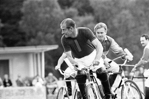 Prince Philip playing bicycle polo at Windsor, 6th August 1967
