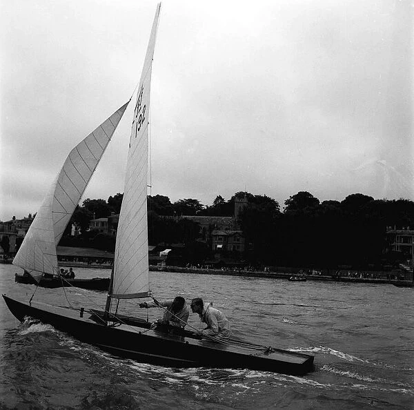 Prince Philip sailing at Cowes, Isle of Wight. August 1952