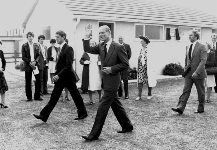 Framed Print : Prince Philip visiting and opening Bracklesham Bay FC changing rooms - 30 July 1982 Framed Print : Prince Philip visiting and opening Bracklesham Bay FC changing rooms - 30 July 1982