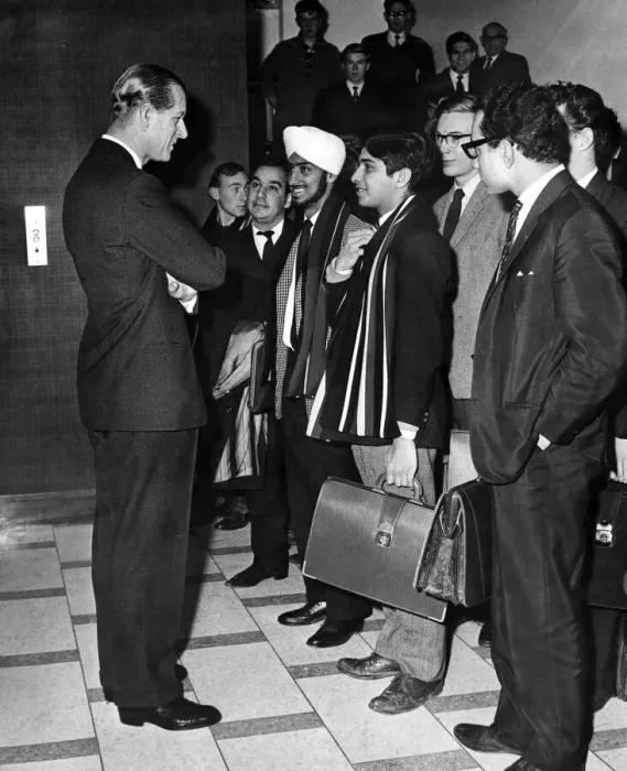 Framed Print : Prince Philip visiting Wales. The Duke of Edinburgh stops for a chat with some of