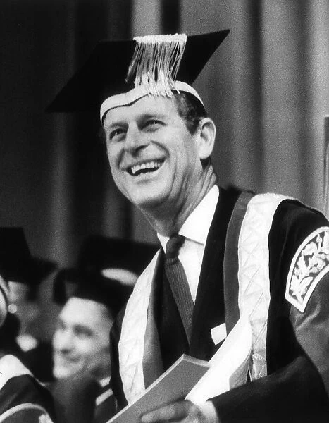 Prince Phillip June 1967 wearing the robe containing golden symbols depicting Science