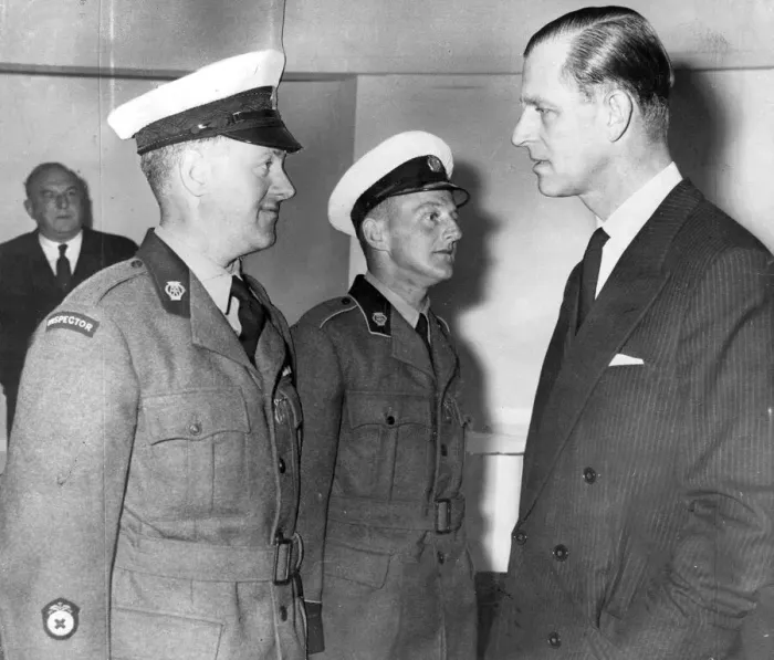 Framed Print : Prince Phillip president of the a with two patrol men who received a medals for Framed Print : Prince Phillip president of the a with two patrol men who received a medals for