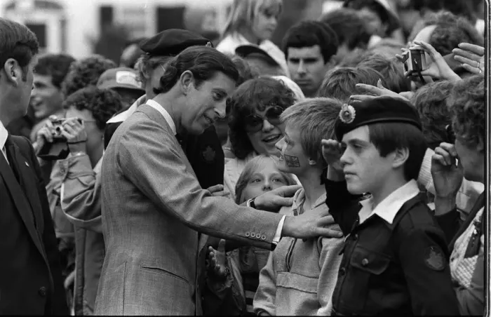 Framed Print : Prince and Princess of Wales in Canada 1983 Prince Charles inspects a young boy Framed Print : Prince and Princess of Wales in Canada 1983 Prince Charles inspects a young boy