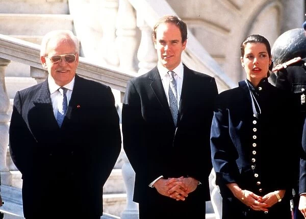 Prince Rainer of Monaco outside the Palace of Monaco with his son Prince Albert