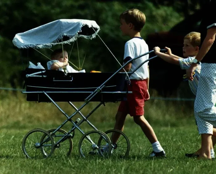 Framed Print : Prince William Collection 1989 Princess Beatrice is being pushed in pram by Framed Print : Prince William Collection 1989 Princess Beatrice is being pushed in pram by