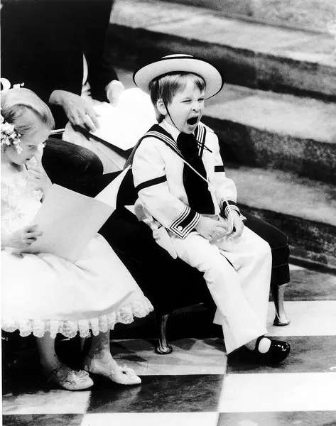 Prince William and Laura Fellowes at the wedding of Prince Andrew and Sarah Ferguson