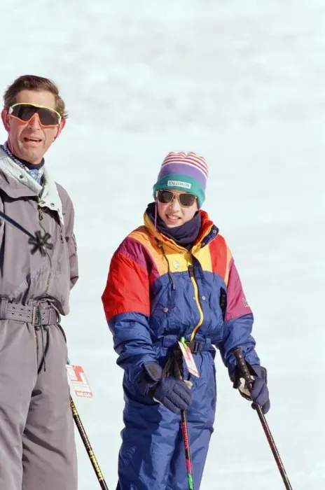 Framed Print : Prince William and Prince Charles pictured during a skiing holiday in Klosters