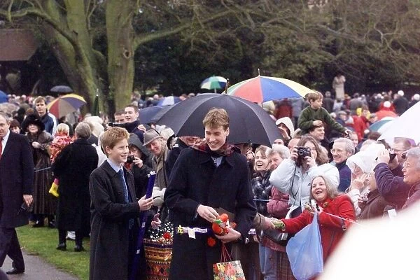 Prince William at Sandringham December 1998 arriving with brother Prince Harry for