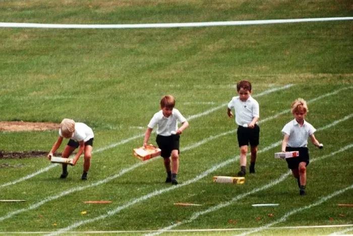 Framed Print : Prince William at his school sports day at Richmond Sports Stadium taking part in an Egg