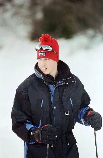 Prince William on the ski slopes of Klosters during an official photocall. January 1998