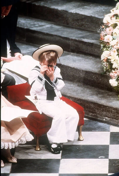 Prince William waiting in Westminster Abbey for the wedding of Prince Andrew