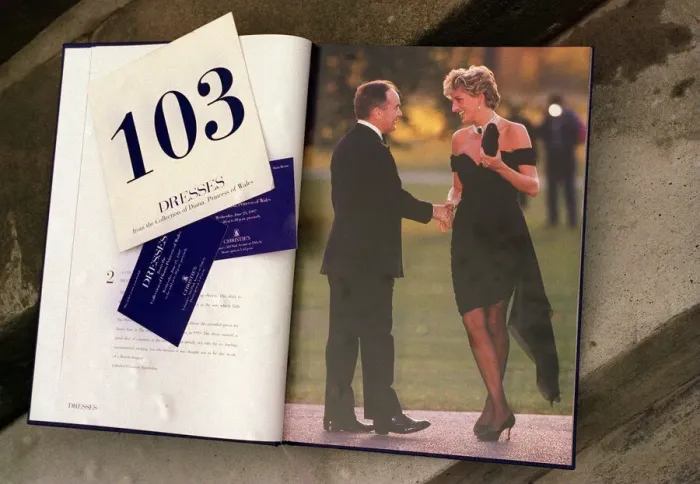Framed Print : Princes Diana Dress Auction Catalogue Opened at picture for black dress that Graeme Framed Print : Princes Diana Dress Auction Catalogue Opened at picture for black dress that Graeme