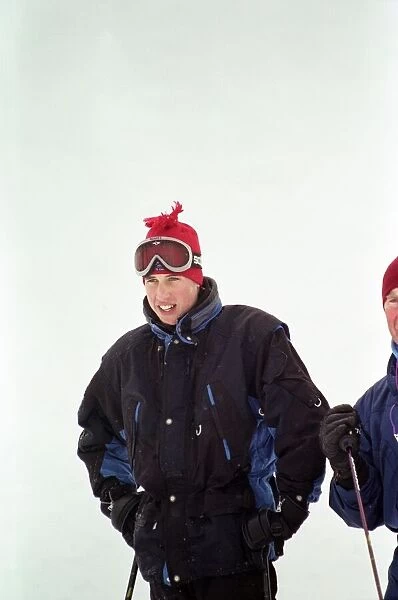 Princes William pictured during a skiing holiday with his father Prince Charles