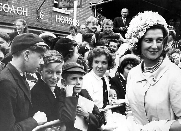 Princess Alexandra with children who waited to see her outside Shakespeare