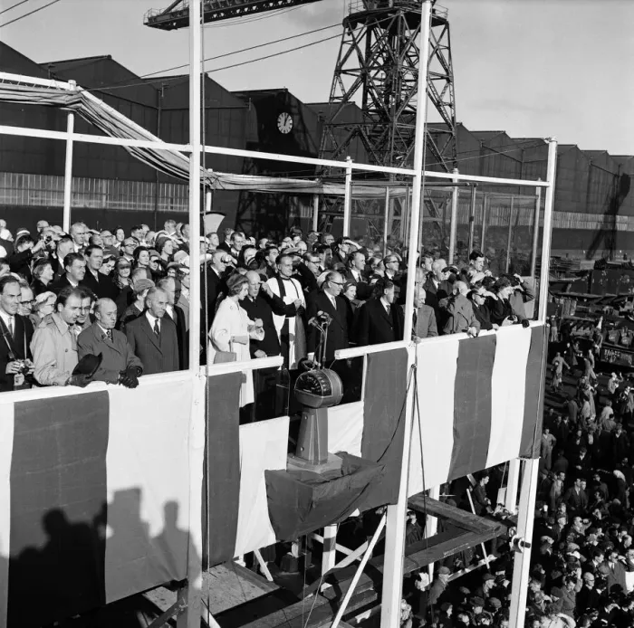 Framed Print : Princess Alexandra launches the SS Oriana ship at Barrow-in-Furness, Cumbria Framed Print : Princess Alexandra launches the SS Oriana ship at Barrow-in-Furness, Cumbria