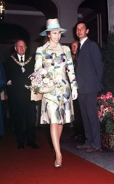 Princess Anne in Edinburgh in June 1973 wearing floral coat