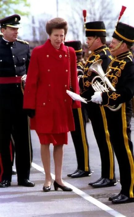  : Princess Anne having a joke with a bandsman at the Worcestershireand Foresters