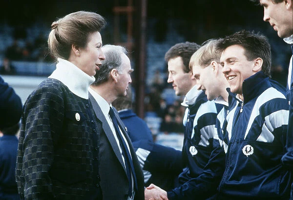 Princess Anne meeting rugby players at Scotland v Wales match January 1989