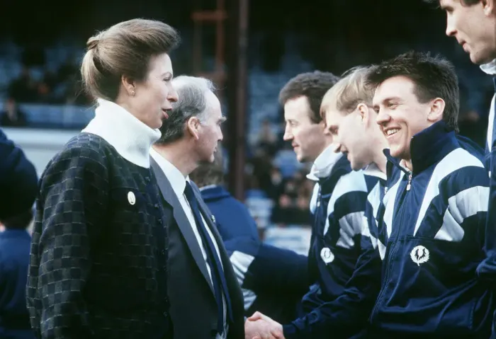 Framed Print : Princess Anne meeting rugby players at Scotland v Wales match January 1989 Framed Print : Princess Anne meeting rugby players at Scotland v Wales match January 1989