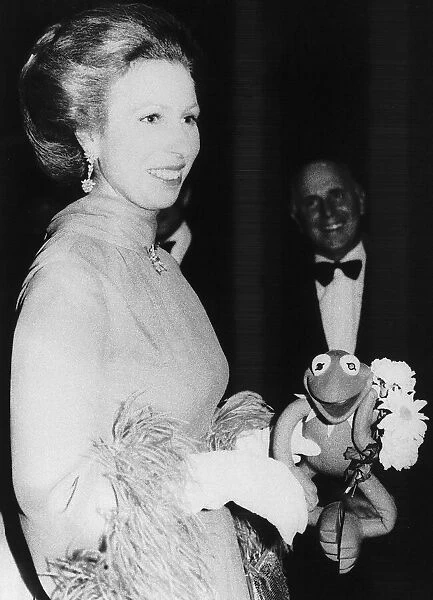 Princess Anne meets Kermit the frog at the Muppets movie premiere