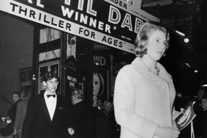 Framed Print : Princess Anne and Prince Charles leaving theatre after seeing Wait Until Dark - December