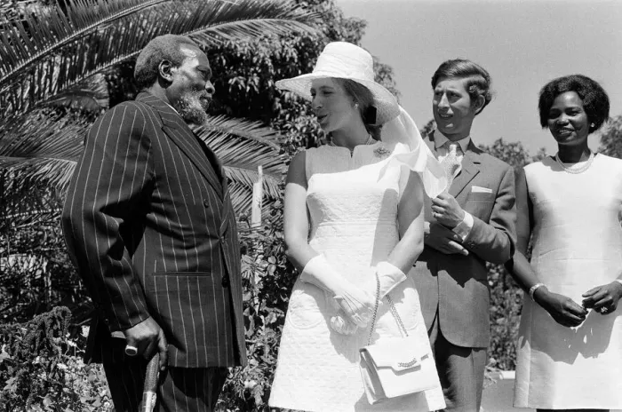 Framed Print : Princess Anne and Prince Charles watch a traditional dance of welcome alongside Framed Print : Princess Anne and Prince Charles watch a traditional dance of welcome alongside