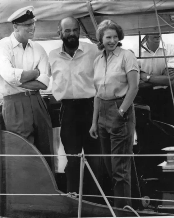 Framed Print : Princess Anne and Prince Philip on board the Royal sailing Yacht