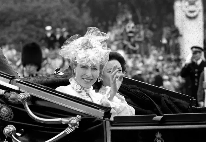 Framed Print : Princess Anne and Princess Margaret waving from a carriage for the wedding of Prince