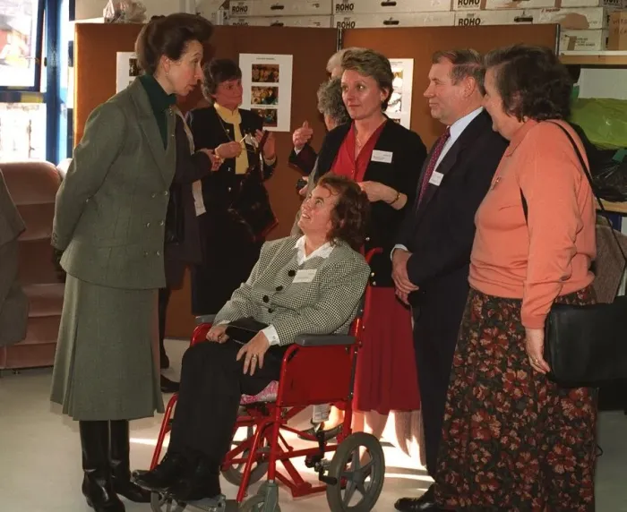 Framed Print : Princess Anne Princess Royal chats at a visit to the offices of the Scottish Motor