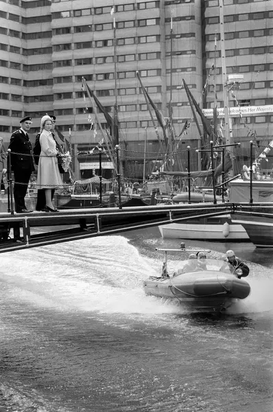 Princess Anne seen watching the demonstration at St. Katherines Dock in London