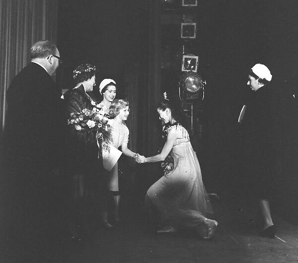 Princess Anne shakes Margot Fonteyns hand, ballet dancer