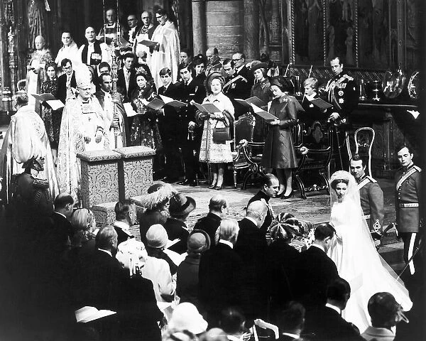 Princess Anne standing at the altar at her wedding to Mark Phillips with her father