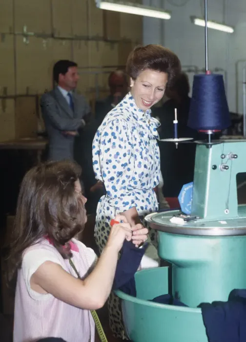 Framed Print : Princess Anne visit to East Kilbride Scotland talking to younh woman at knitting machine Framed Print : Princess Anne visit to East Kilbride Scotland talking to younh woman at knitting machine
