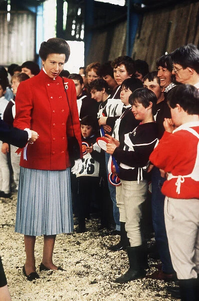 Princess Anne on walkabout in Ayrshire Scotland 1989 talking to disabled riders