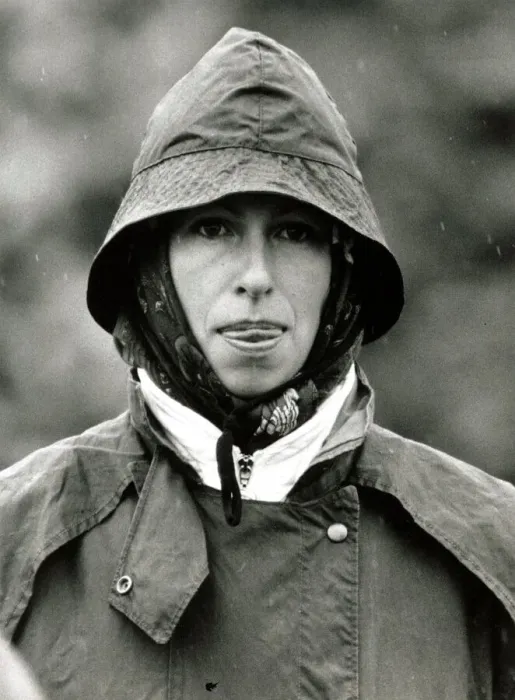 Framed Print : Princess Anne in Wet Weather Rainy rain hood up Windsor Horse Show May Framed Print : Princess Anne in Wet Weather Rainy rain hood up Windsor Horse Show May