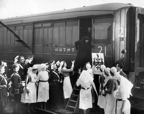 Princess Arthur alighting from the train after inspection. October 1939