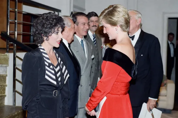 Framed Print : Princess Diana with actress Joan Collins after a charity performance of the play Private Framed Print : Princess Diana with actress Joan Collins after a charity performance of the play Private